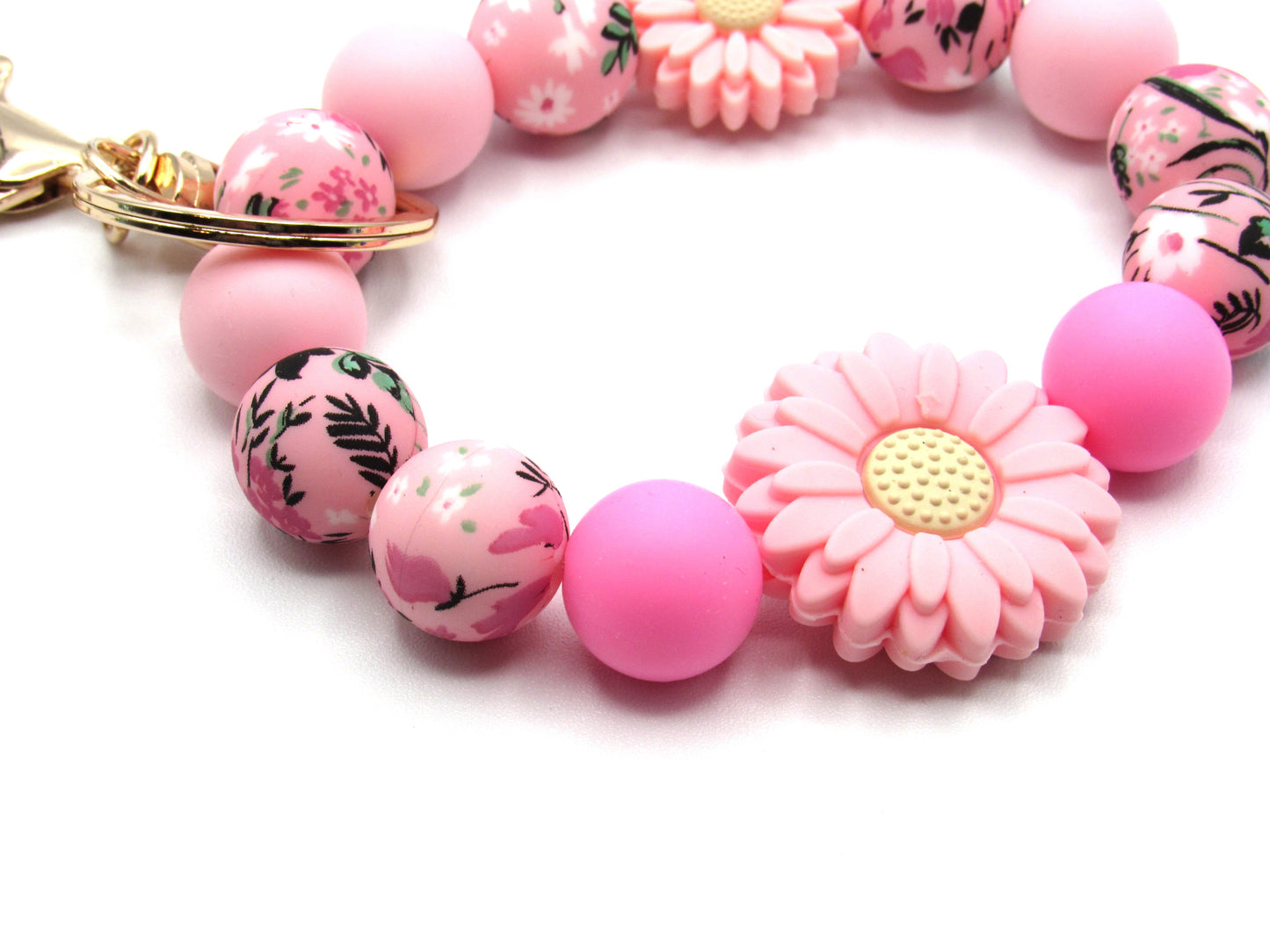 15mm Pretty in Pink Silicone Beads | Printed Food Grade Beads for Wristlets, Pens & Keychains