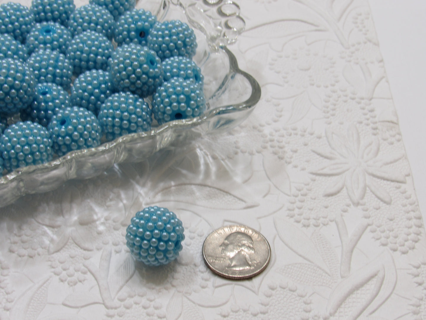 20mm Blue Rhinestone Pearl Beads - Elegant Bubblegum Pearls, Ocean Blue Jewelry Supply