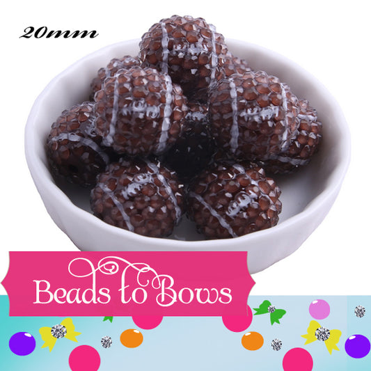 20mm Resin Football Beads, Brown Clear Football Beads, Bubblegum Beads