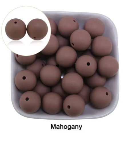 15mm Mahogany Silicone Beads - Food Grade Round Beads for Keychains & Jewelry
