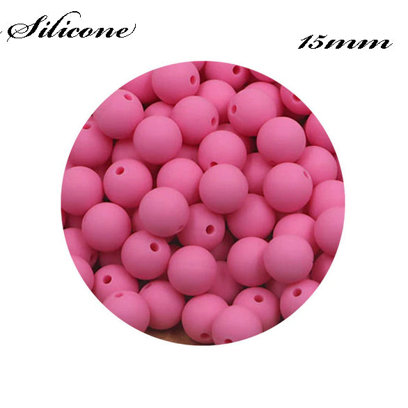 15mm Hot Pink Silicone Beads - Food Grade Round Beads for Keychains & Jewelry