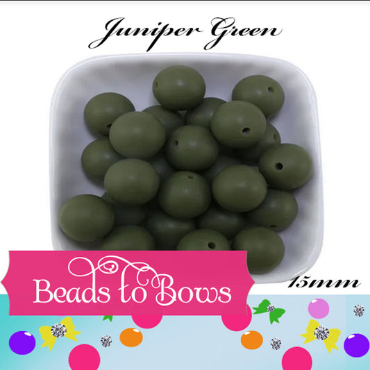 Silicone solids 15mm Juniper Green Teething Beads, beadable pen beads, Silicone Beads, (Copy) (Copy)