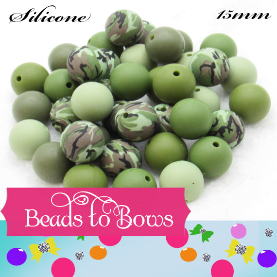 Silicone bead mix, a Mix of Camo and color coordinating silicone beads