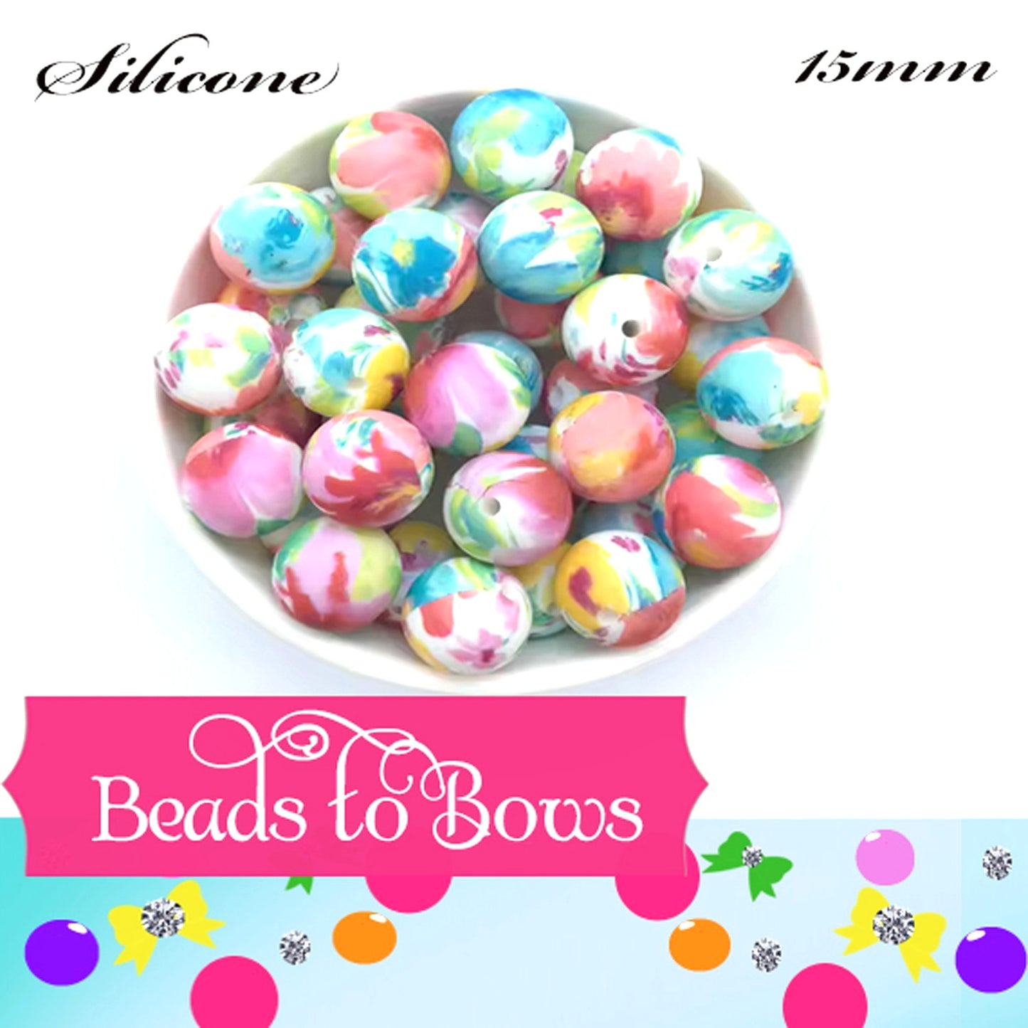 15mm Silicone Cylipso Abstract Print Silicone Beads - Food Grade Printed Beads for Keychain