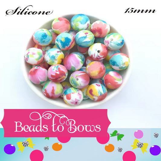 15mm Silicone Cylipso Abstract Print Silicone Beads - Food Grade Printed Beads for Keychain