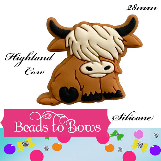 2 Silicone 29mm Highland Cow Focal Bead, Teething Bead, Pacifier bead, Key Chain Ornament
