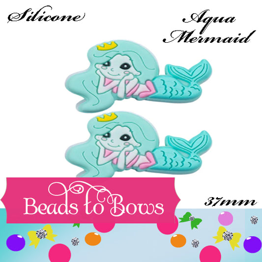 Silicone focal beads Aqua Mermaid Silicone Focal Bead, Teething Bead, Pacifier bead, Key Chain Ornament, Teething Necklace Bead, Food Grade Silicone
