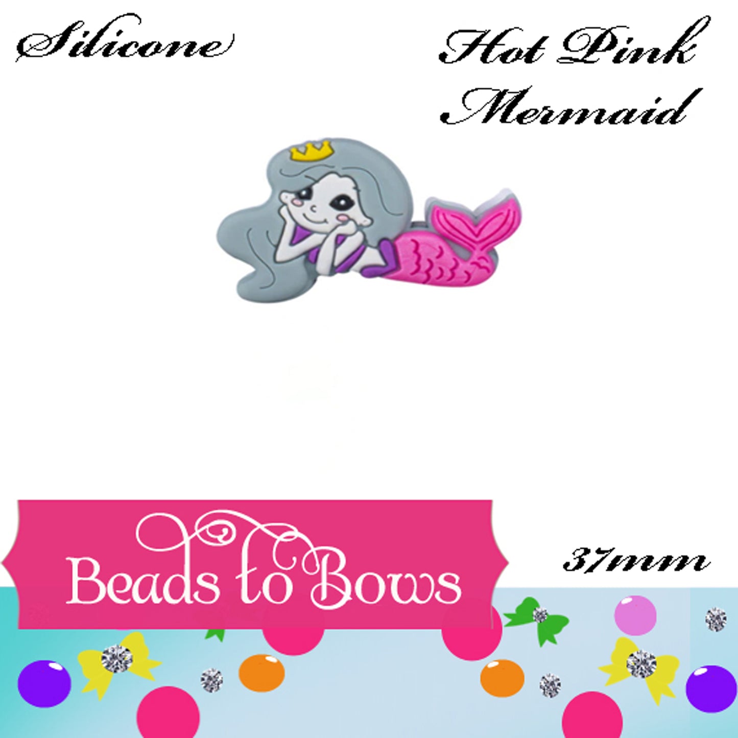 Silicone focal beads Hot Pink Mermaid Silicone Focal Bead, Teething Bead, Pacifier bead, Key Chain Ornament, Necklace