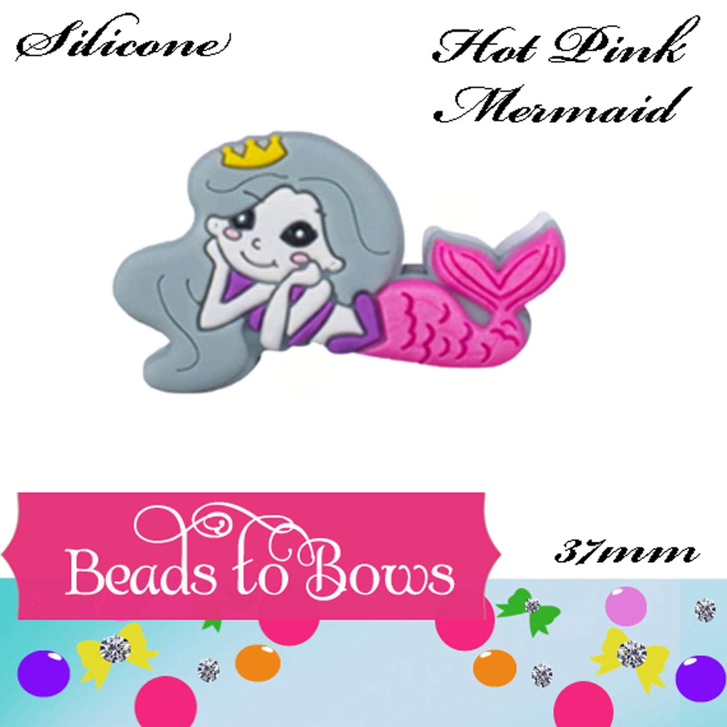 Silicone focal beads Hot Pink Mermaid Silicone Focal Bead, Teething Bead, Pacifier bead, Key Chain Ornament, Necklace