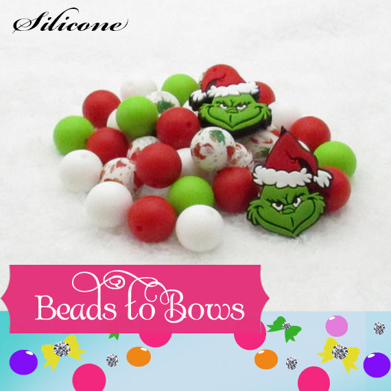 15mm Grinch Silicone Bead Mix, Silicone Teething Beads, Food s, Key Chain Silicone Beads