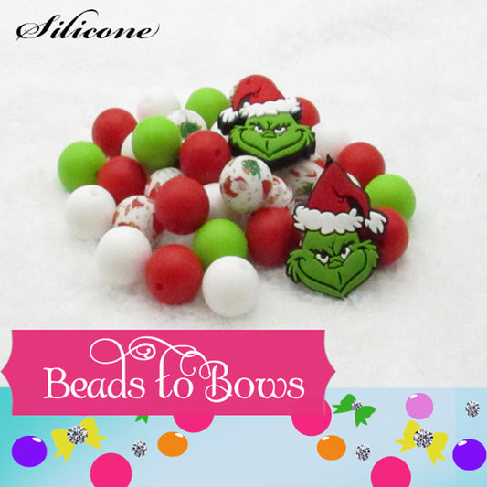 15mm Grinch Silicone Bead Mix, Silicone Teething Beads, Food s, Key Chain Silicone Beads