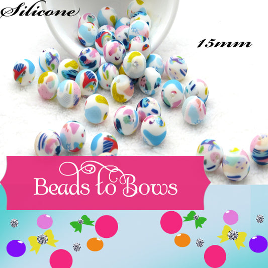 Prints, 15mm beads in a colorful patchwork design