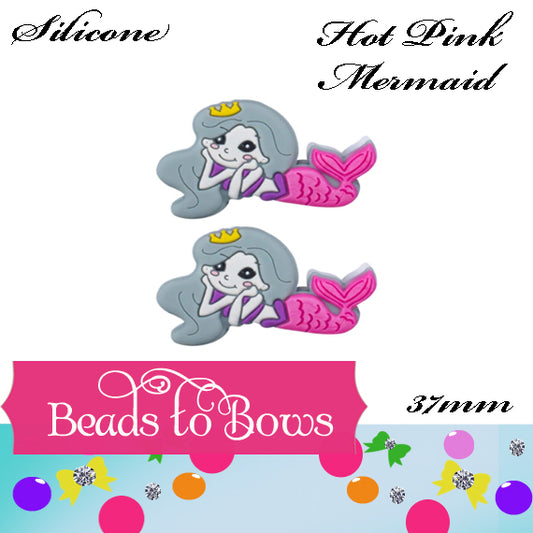 Silicone focal beads Hot Pink Mermaid Silicone Focal Bead, Teething Bead, Pacifier bead, Key Chain Ornament, Necklace