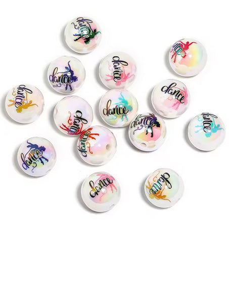 20mm printed Dance Bubblegum Beads, Dance Printed Bubblegum Beads On Matte White Chunky Acrylic Beads