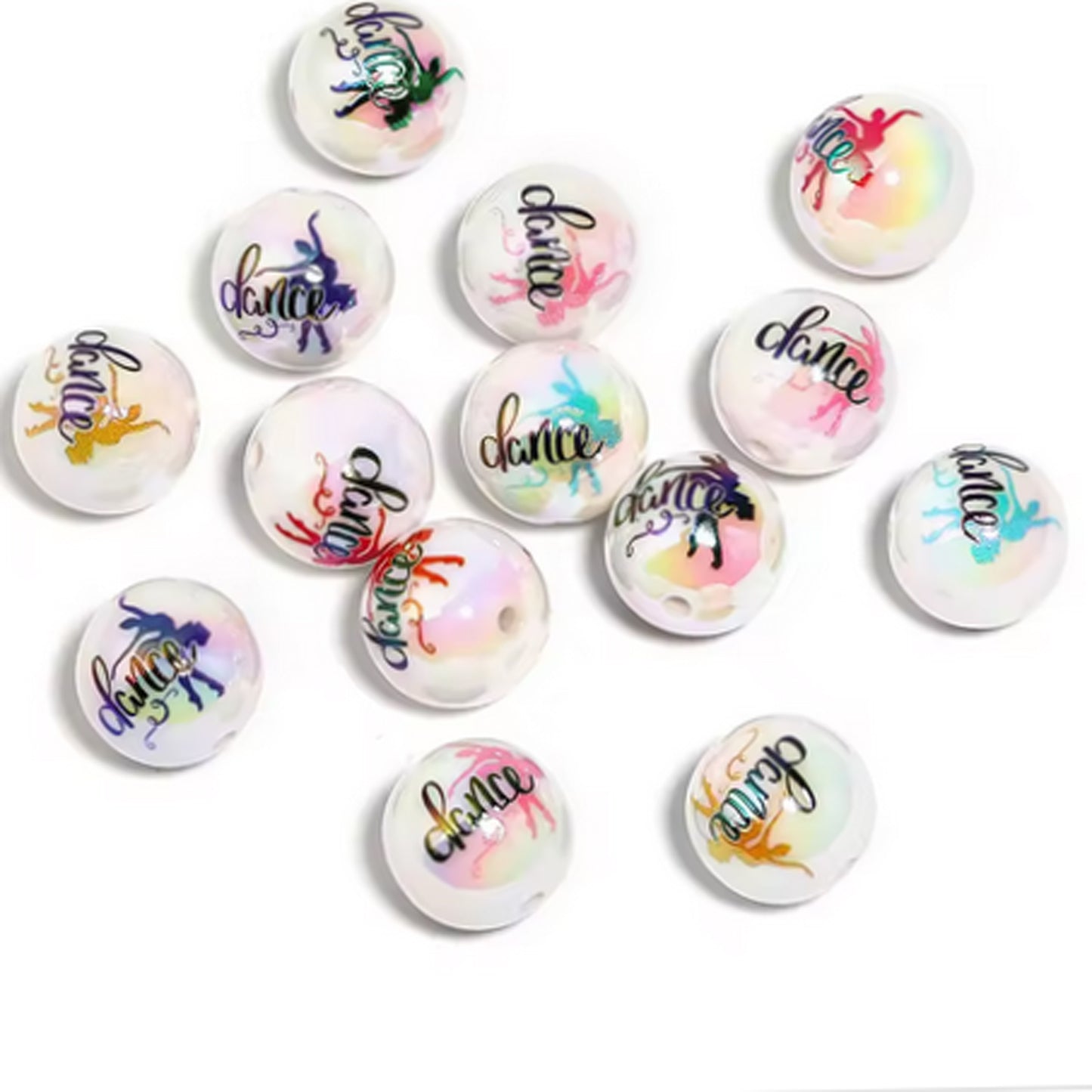 20mm printed Dance Bubblegum Beads, Dance Printed Bubblegum Beads On Matte White Chunky Acrylic Beads