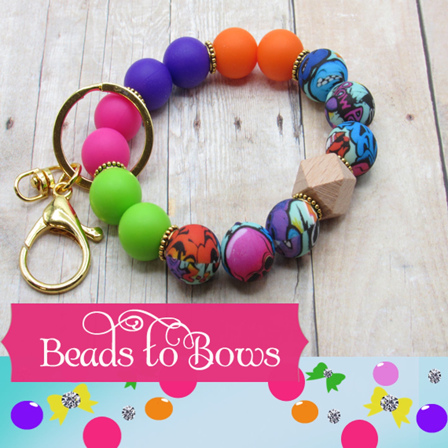 Wristlet Skullduggery 15mm Silicone Key Ring, Key Chain, Moms Gift, Silicone Wristlet, Teacher Gift