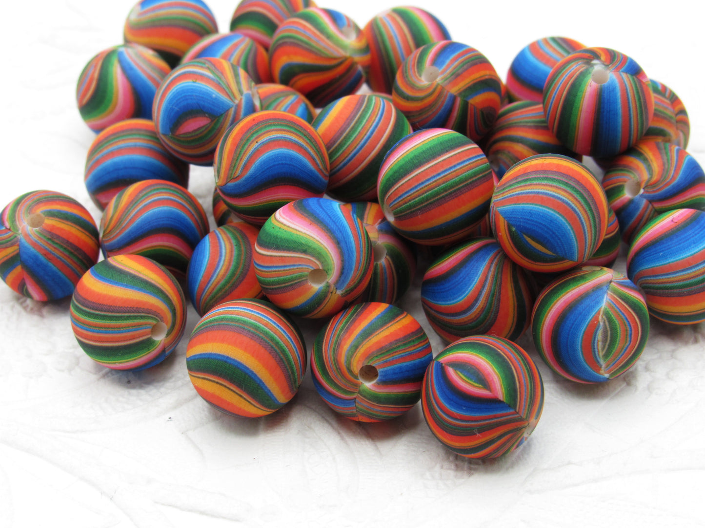 Silicone Prints, 15mm Multicolored Swirls Printed on 15mm Silicone Beads