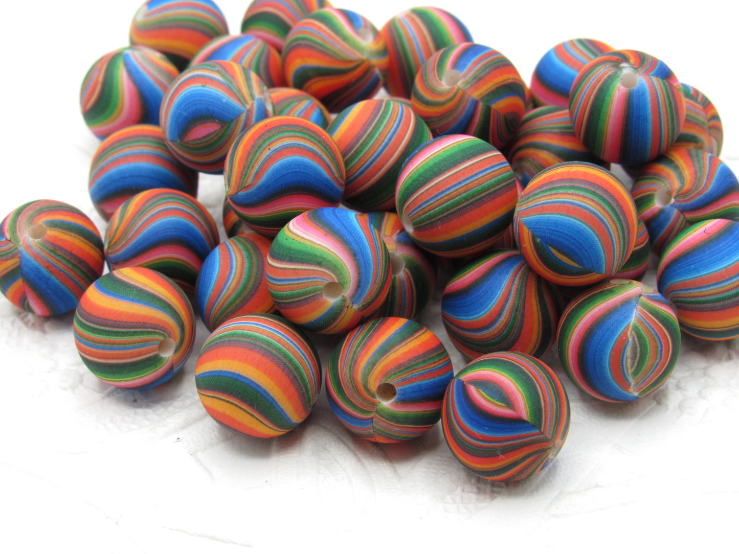 Silicone Prints, 15mm Multicolored Swirls Printed on 15mm Silicone Beads