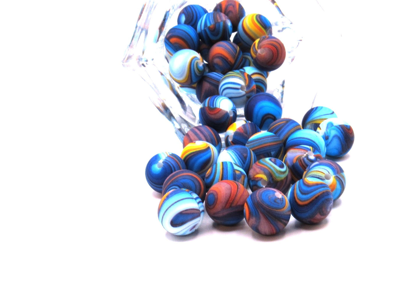 15mm Blue and Yellow Swirls of Colors Printed Silicone Beads - Food Grade Printed Beads for Keychains & Jewelry