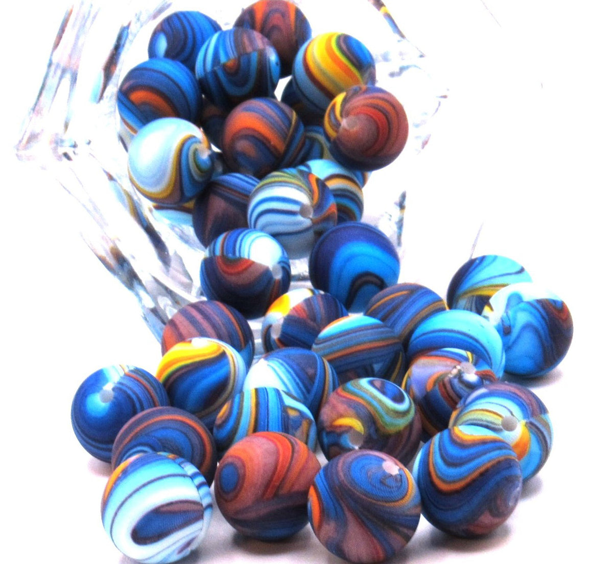 15mm Blue & Yellow Swirl Silicone Beads | Printed Food Grade Beads for Wristlets, Pens & Keychains
