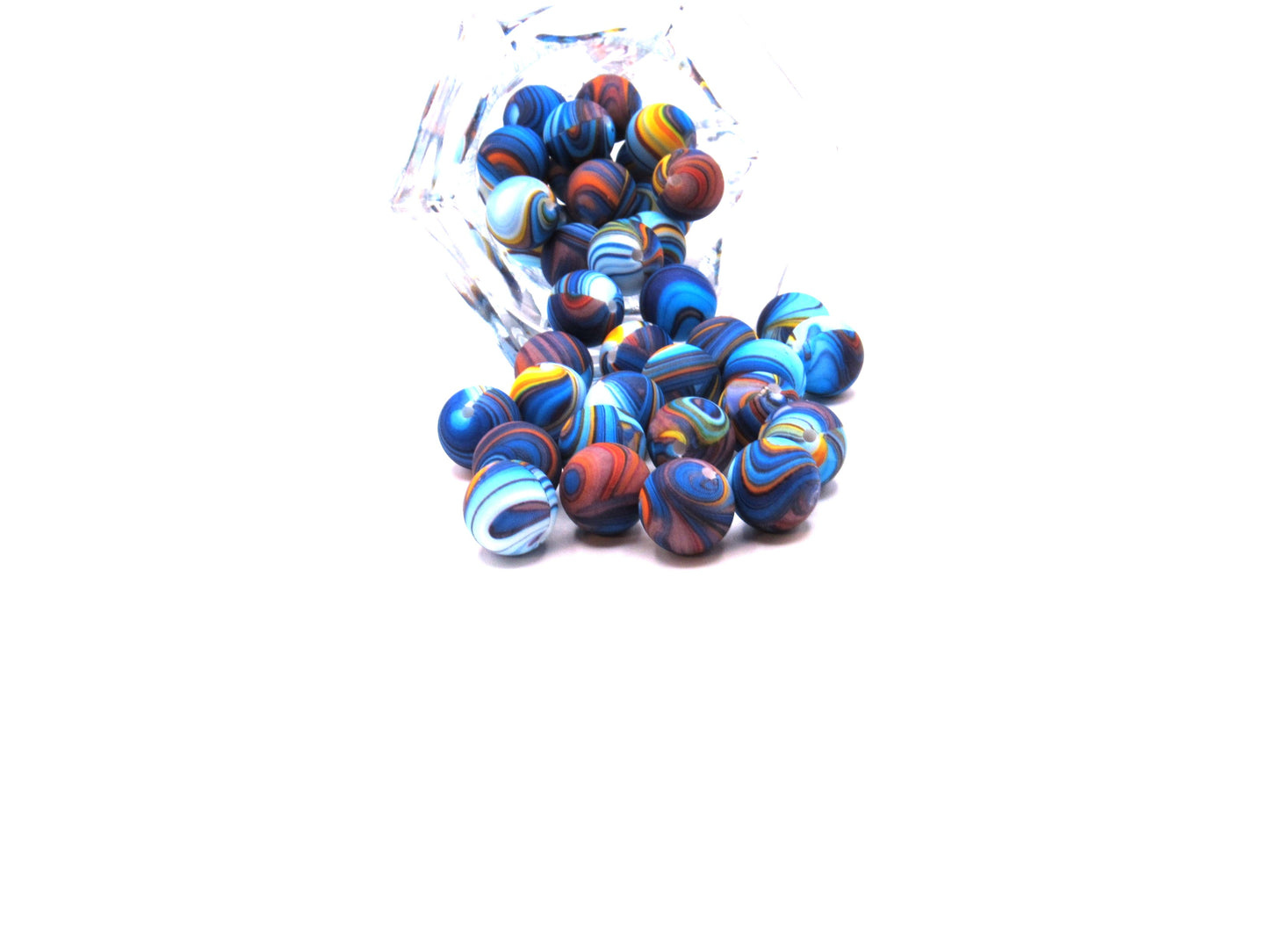 15mm Blue and Yellow Swirls of Colors Printed Silicone Beads - Food Grade Printed Beads for Keychains & Jewelry