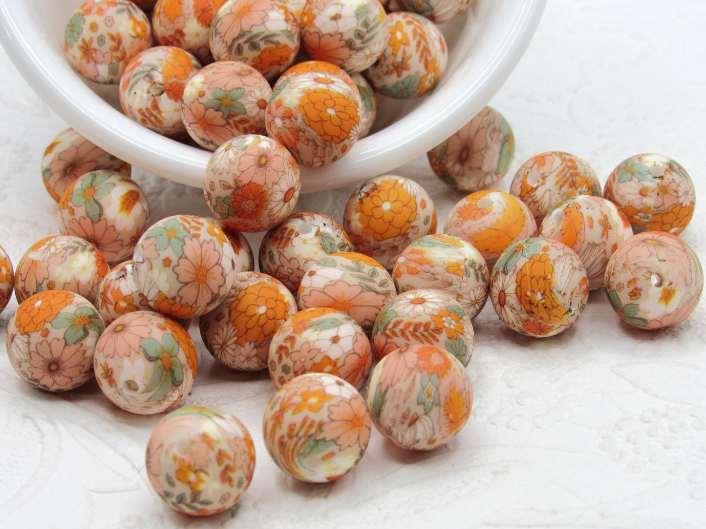 Silicone prints 15mm Golden Floral Printed Beads