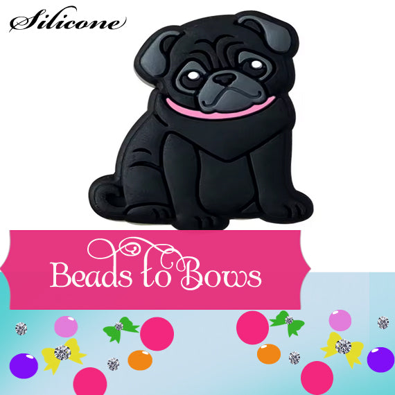 Silicone focal bead Black Pug Dog Focal Bead, Pacifier bead, Teething Necklace Bead, Food Grade Silicone