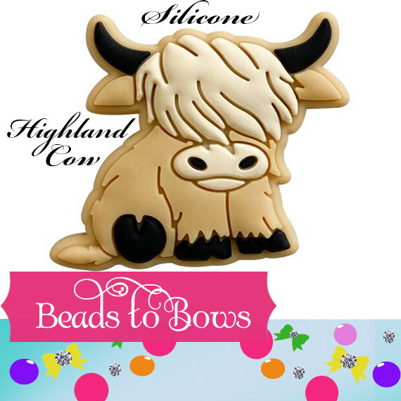 2 Silicone 29mm Highland Cow Focal Bead, Teething Bead, Pacifier bead, Key Chain Ornament