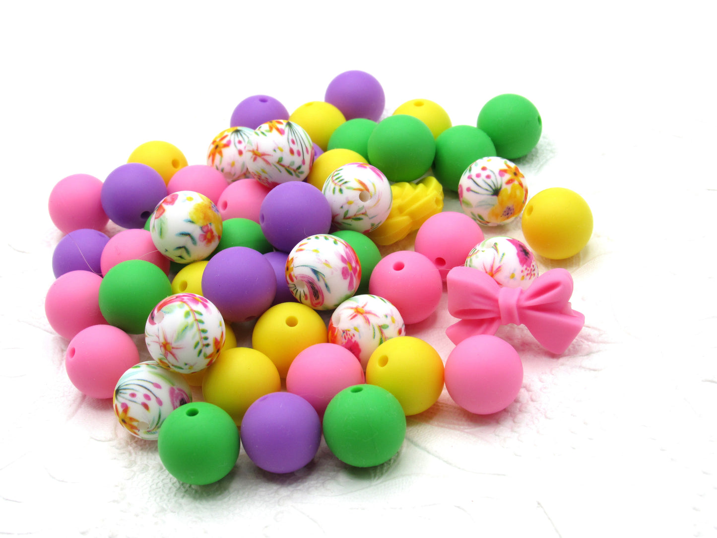 Silicone printed mix, 15mm floral bead mix plus 4 other coordinating colors