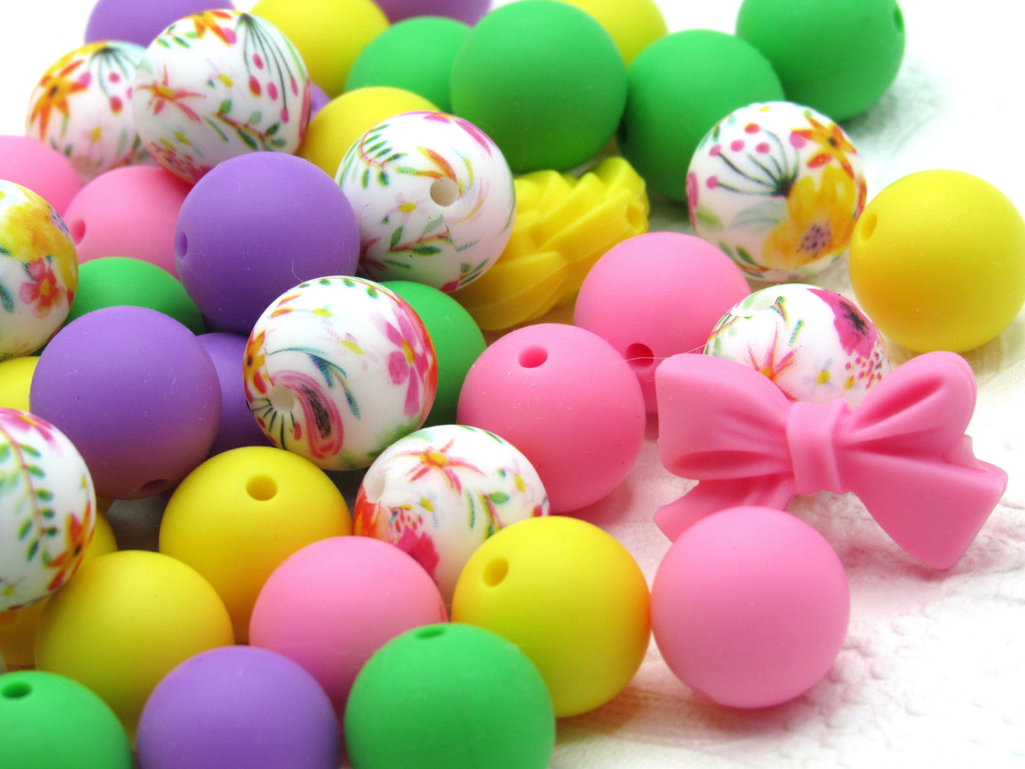 Silicone printed mix, 15mm floral bead mix plus 4 other coordinating colors