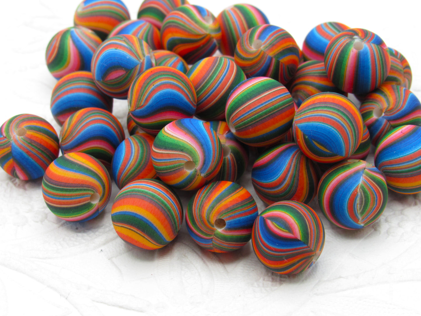Silicone Prints, 15mm Multicolored Swirls Printed on 15mm Silicone Beads