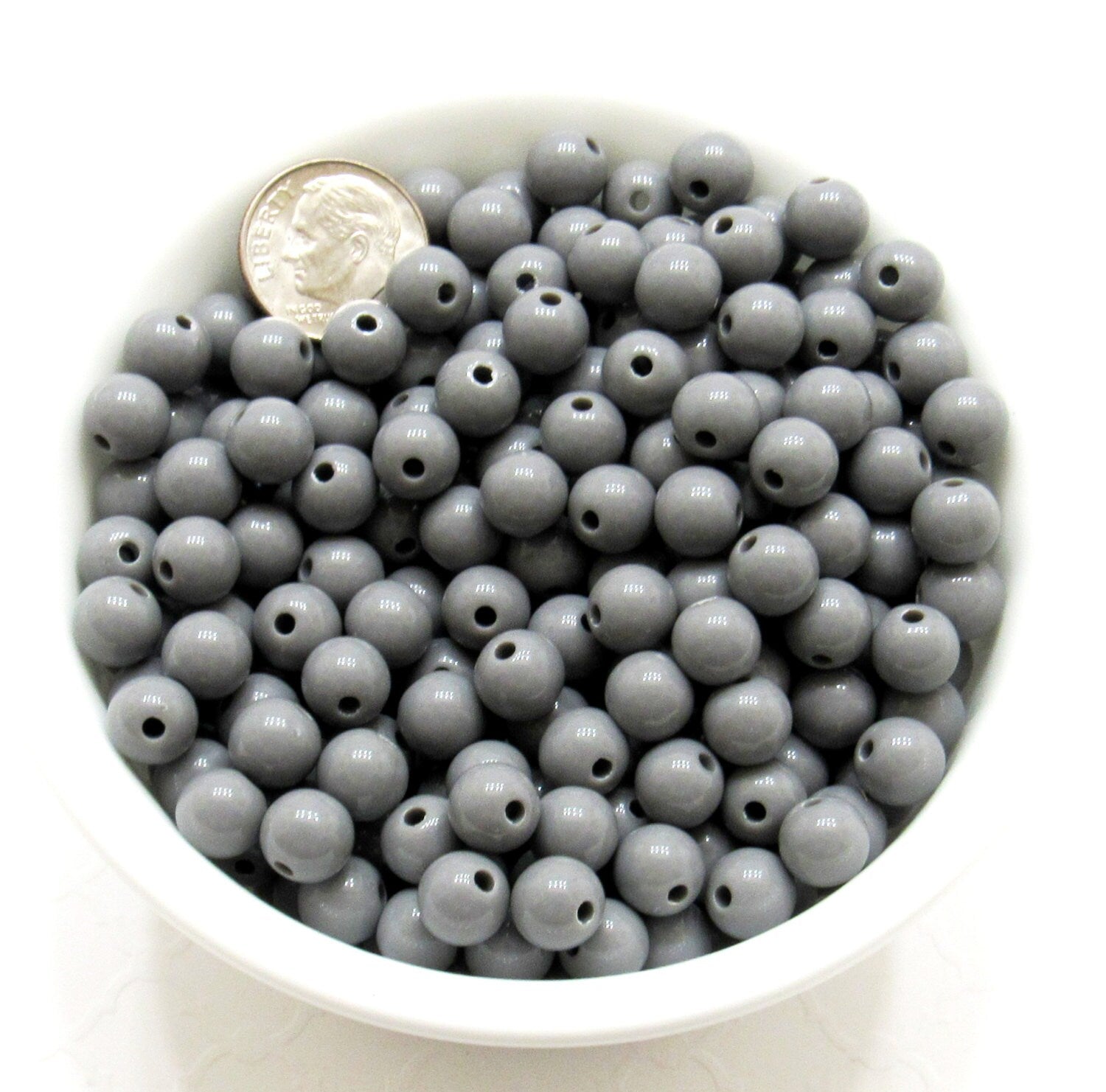 100 light Grey 8mm Bubblegum Beads, Gumball Beads, Round Acrylic Beads, Bubblegum Beads, Chunky Necklace Supply Bead, Chunky Bead Supply