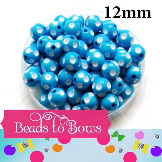 12mm Polka Dot Turquoise Bubblegum beads QTY 10,20,30, Polka Dot Beads, Chunky Gumball Beads, Chunky Beads, Bubblegum Necklace Beads