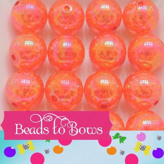 New Bubblegum AB 20mm Orange Crackle Beads, Chunky Transparent AB Crackle Beads, Acrylic Round Gumball Crackle Beads Bubblegum Crackle