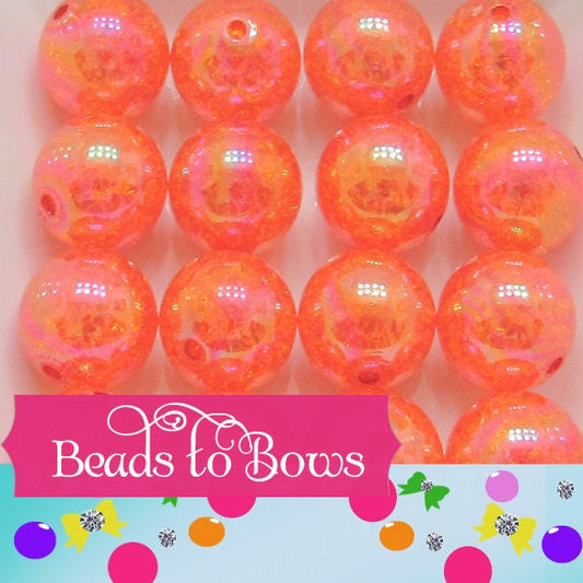 New Bubblegum AB 20mm Orange Crackle Beads, Chunky Transparent AB Crackle Beads, Acrylic Round Gumball Crackle Beads Bubblegum Crackle