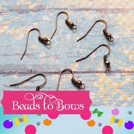 10 PairAntique Copper Earring Hooks And Ear Nuts, Earring Wires, Bead And Coil Fish Hook, Findings, Jewelry Supplies, Earring Wires