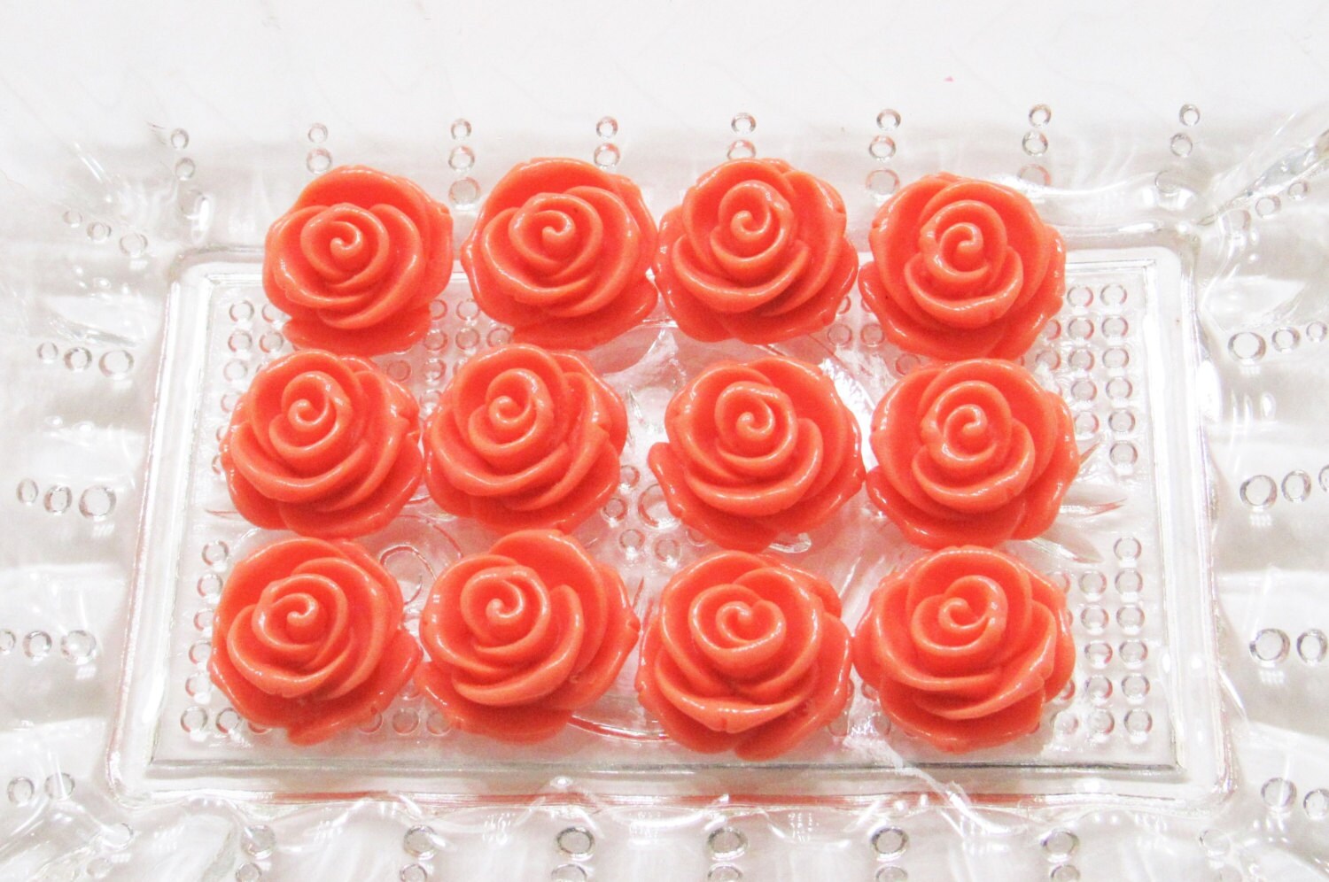 23mm Coral Rose Beads 23mm Chunky Rose Beads Bubblegum Rose Beads,Flatback Rose Beads, 2mm Hole Bracelet Rose Bead, Gum ball Rose