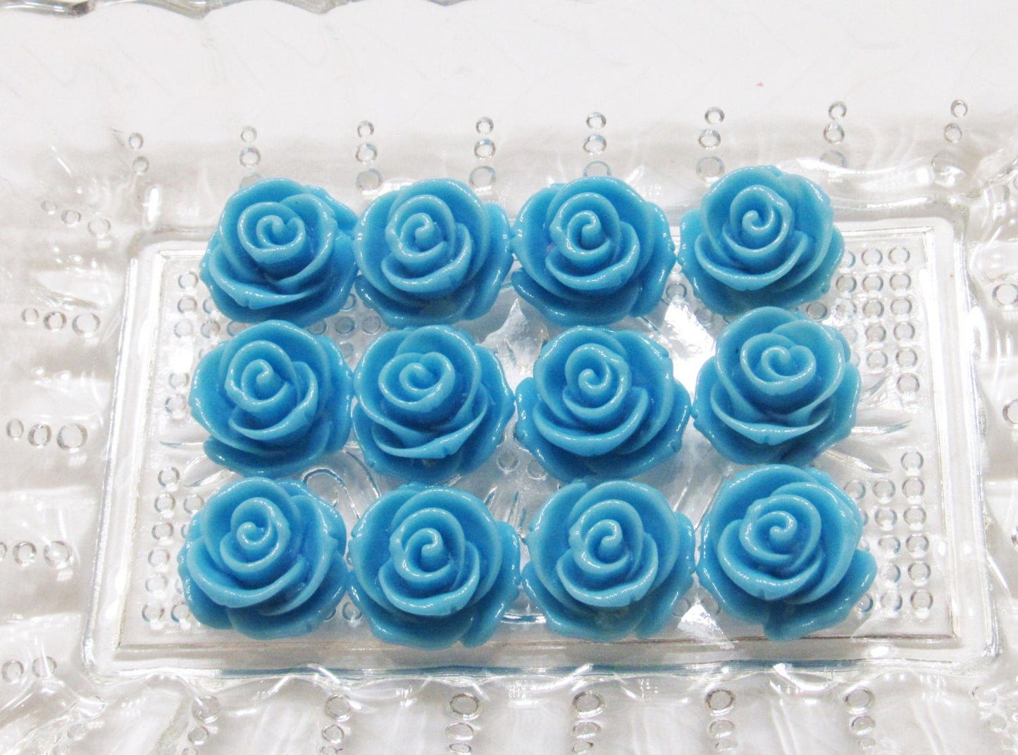 23mm Sky Blue Rose Beads 23mm Chunky Rose Beads Bubblegum Rose Beads,Flatback Rose Beads, 2mm Hole Bracelet Rose Bead, Gum ball Rose