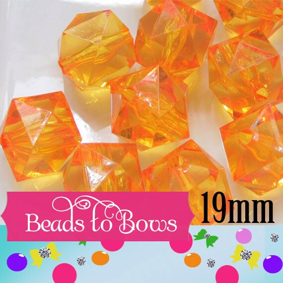 SALE 19mm 10Ct. 1.99 Orange Faceted Ice Cube Bead, Chunky Ice Cube Bead, Bubblegum Bead, Transparent Bead, Chunky Necklace Jewelry Supply