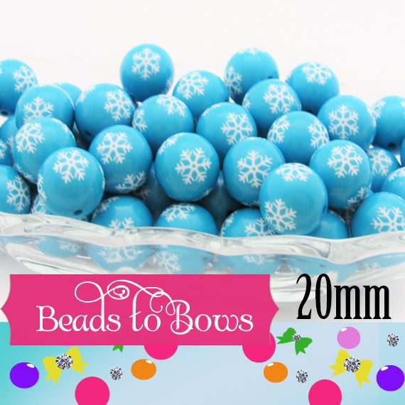 20mm Turquoise Snowflake Bubblegum Beads, Chunky Beads, Snowflake Print Beads, Chunky Necklace Supply Bead, Acrylic Bubblegum Bead,