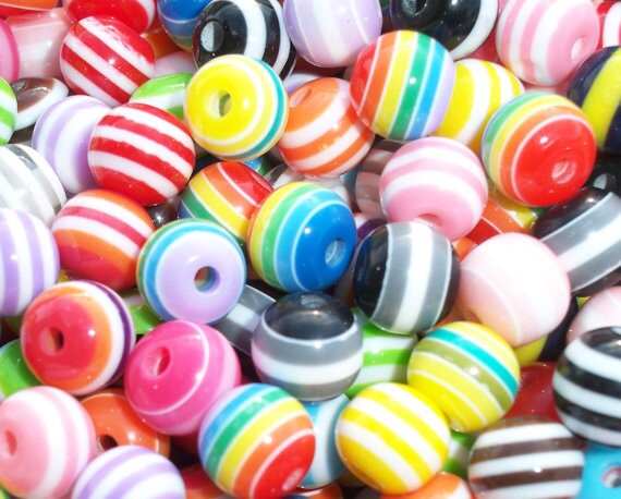 8mm Striped Bubblegum Beads,,Gumball Beads, Bubblegum Beads, Chunky Necklace Supply Beads,  Acrylic Beads, Striped 100 Beads