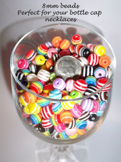8mm Striped Bubblegum Beads,,Gumball Beads, Bubblegum Beads, Chunky Necklace Supply Beads,  Acrylic Beads, Striped 100 Beads