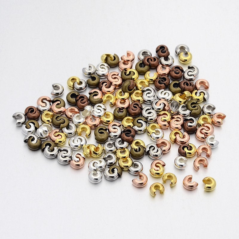 4mm Crimp Bead Covers Choose Gold, Silver, Antique Copper, Antique Brass, Crimp Bead Covers, Jewelry Finding, Beading Supply,