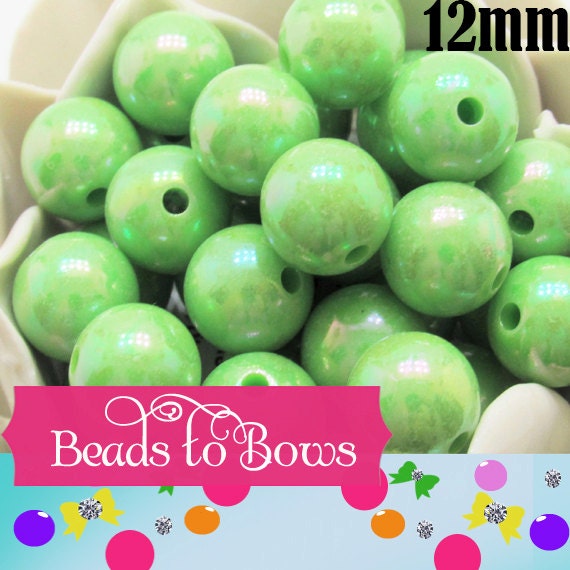 12mm Lime Green AB Bubblegum Bead, Chunky Gumball Bead, Chunky Round Acrylic Bead, Chunky Bead Supply, Bubblegum Necklace Supply.