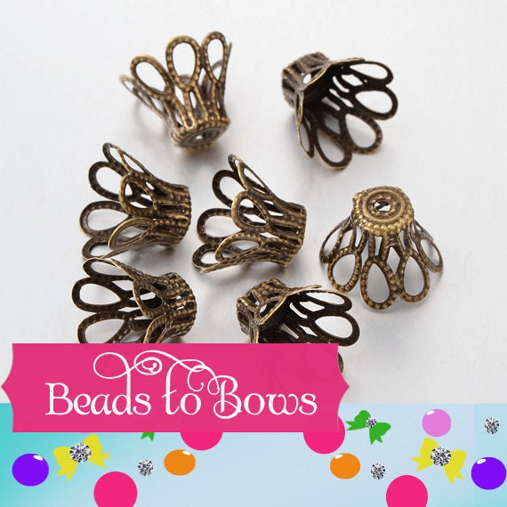 15mm Antigue Bronze Flower Bead Cap, 15mm Flower Bead Cap, Findings, Jewelry Findings, Bubblegum Necklace Beading Supply, Jewelry Supply