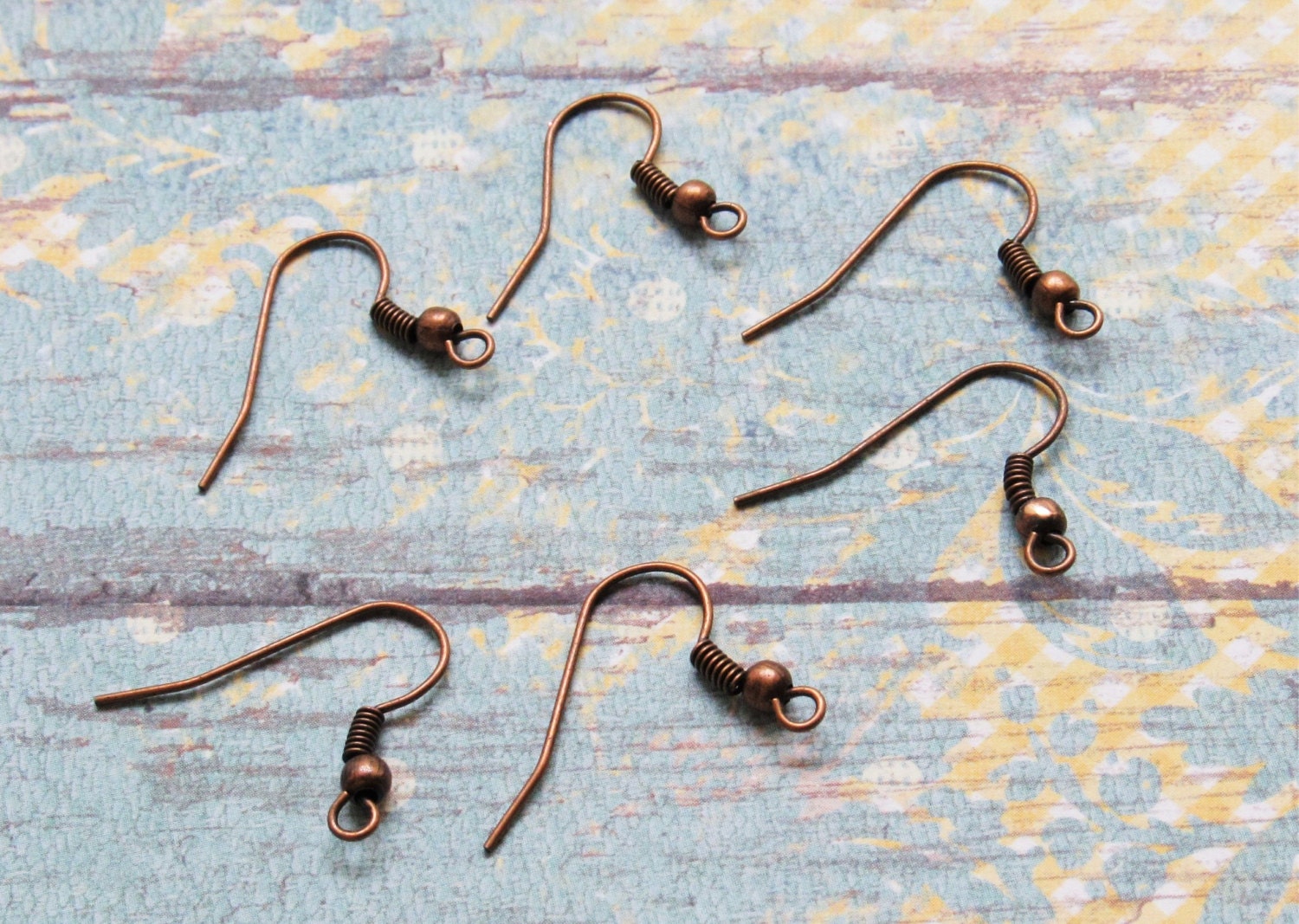 10 PairAntique Copper Earring Hooks And Ear Nuts, Earring Wires, Bead And Coil Fish Hook, Findings, Jewelry Supplies, Earring Wires