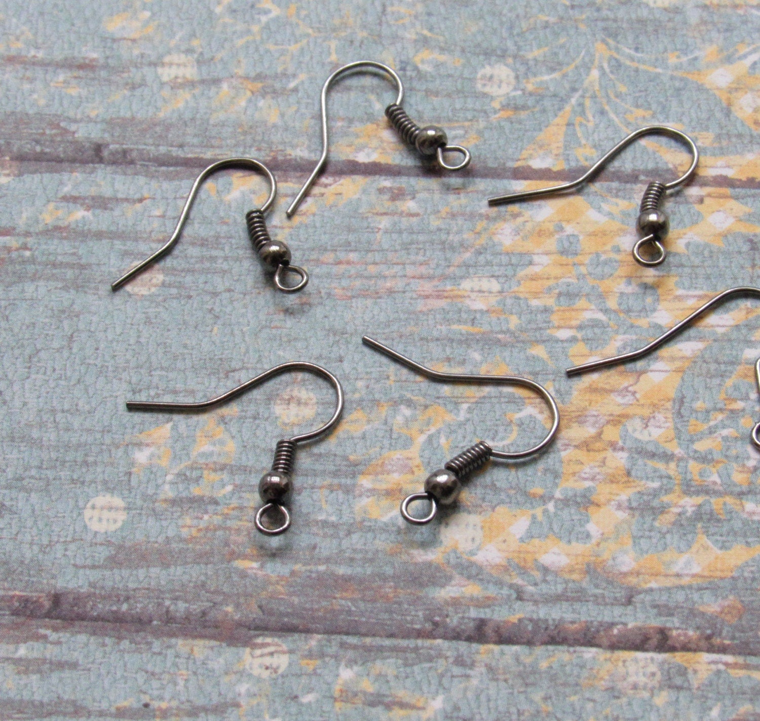 10 Pair Gun Metal Earring Hooks And Ear Nuts, Earring Wires, Bead And Coil Fish Hook, Jewelry Findings and Supplies, Earring Wires, Supplies