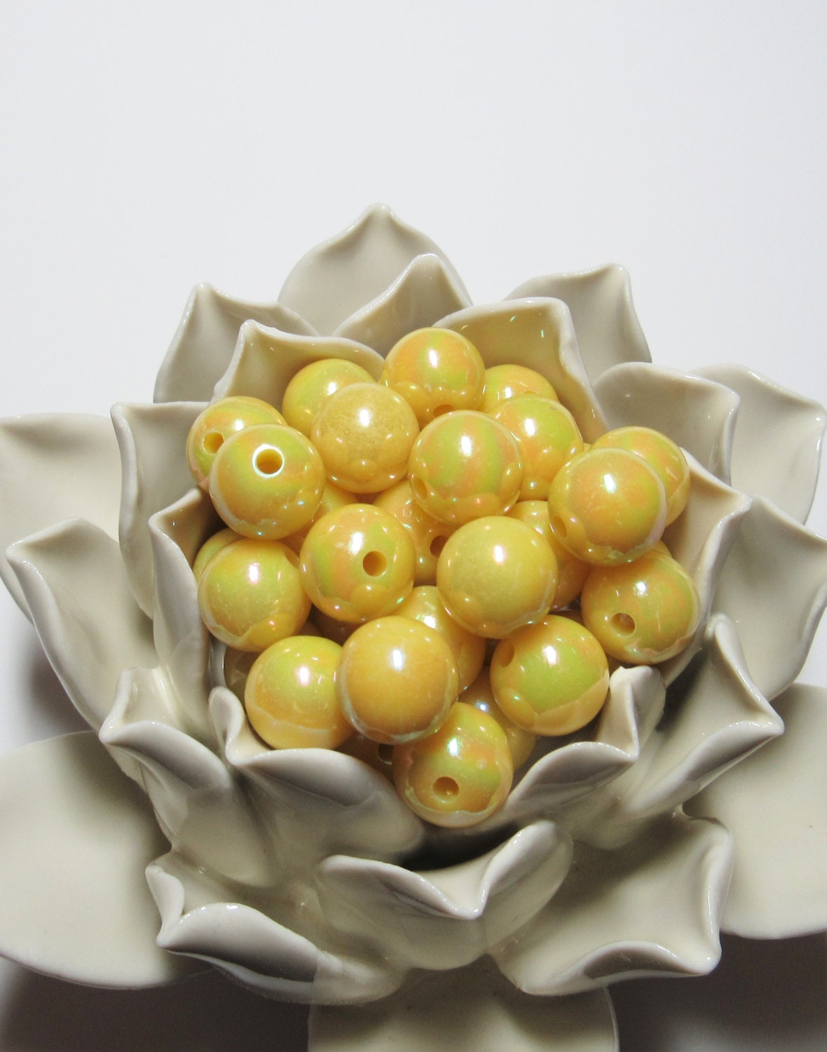 12mm AB Yellow Bubblegum Beads, Rainbow Beads, Bright Colored Spacer Bubblegum Bead, Chunky Rainbow Bead, Gumball Beads, Chunky Bead Supply