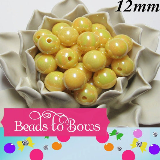 12mm AB Yellow Bubblegum Beads, Rainbow Beads, Bright Colored Spacer Bubblegum Bead, Chunky Rainbow Bead, Gumball Beads, Chunky Bead Supply