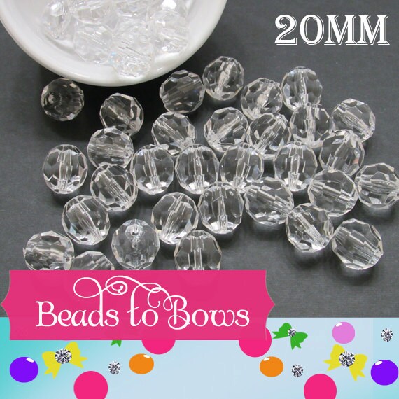 20mm Crystal Clear Hexagon Beads, Bubblegum Beads, Bubblegum Chunky Faceted Transparent Beads, Chunky Necklace Bead Supply, Bubblegum Bead